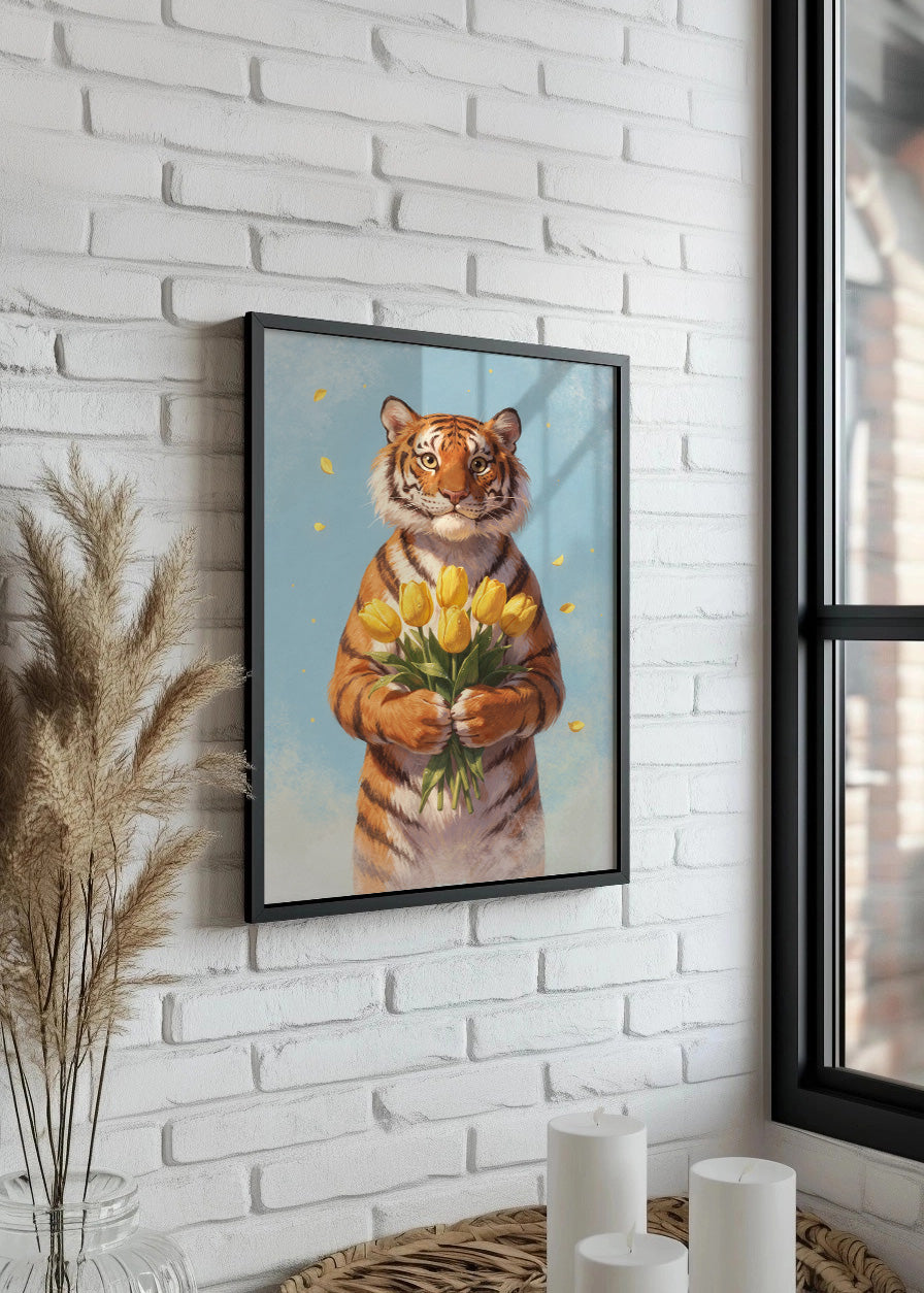 Cuadro Tigre con ramo de flores