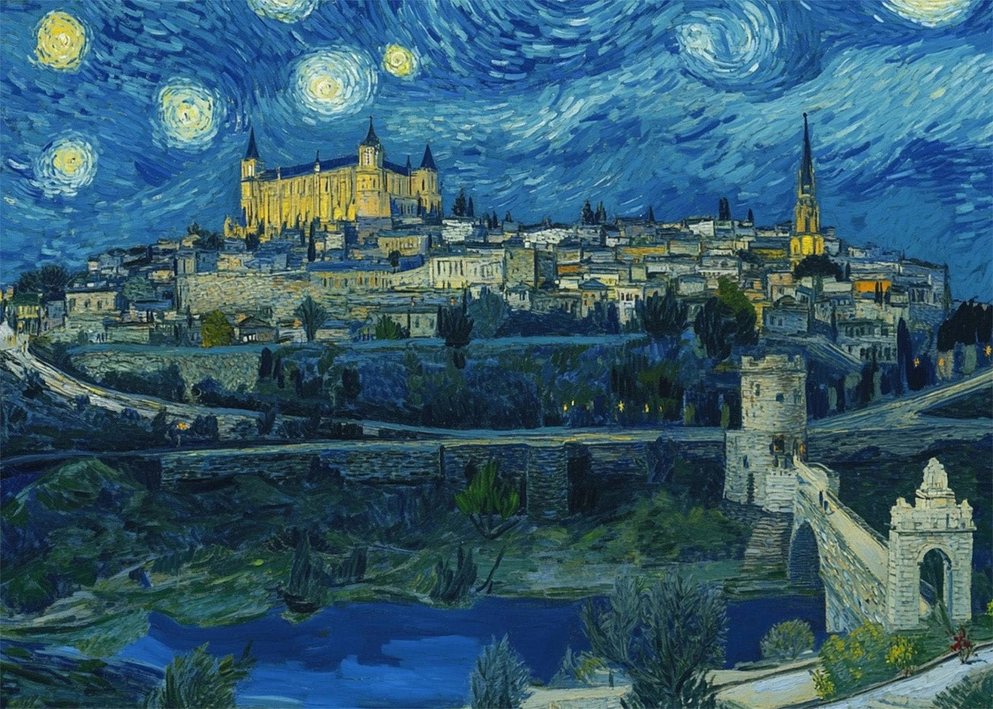 Cuadro ​Toledo y Alcázar al estilo Van Gogh