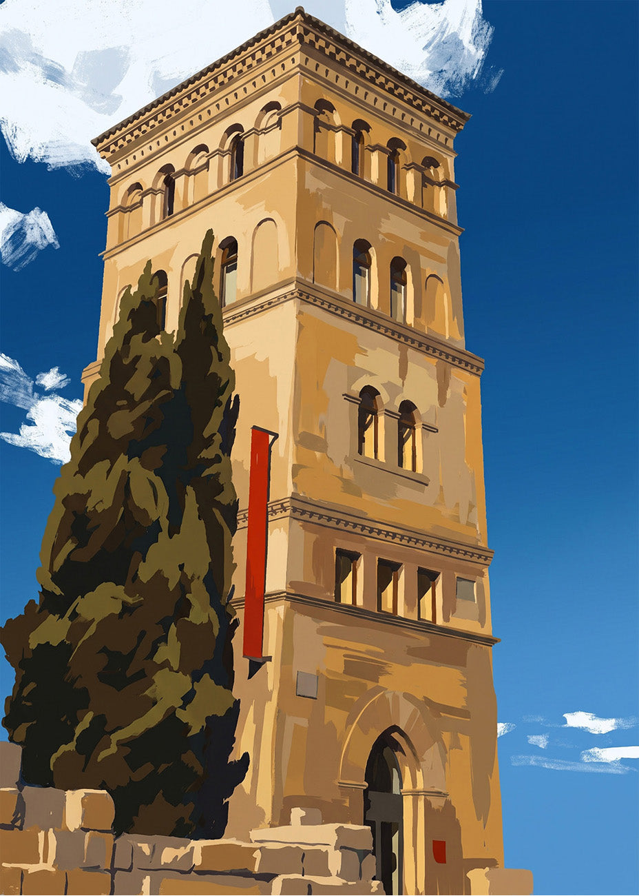 Cuadro Torre de la Zuda en Zaragoza - Gouache