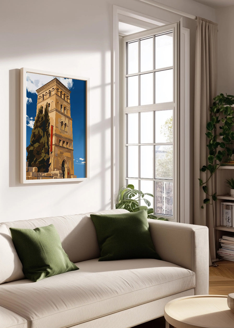 Cuadro Torre de la Zuda en Zaragoza - Gouache