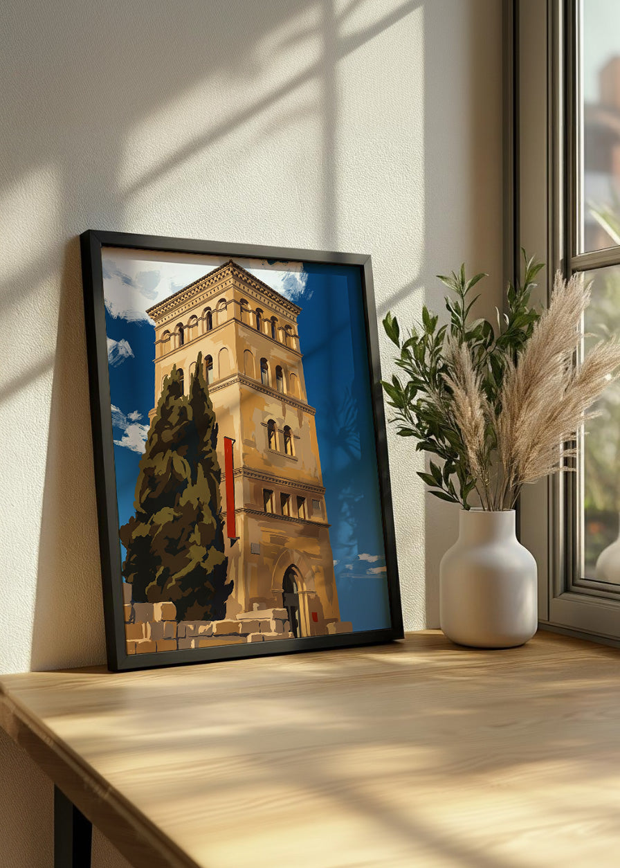 Cuadro Torre de la Zuda en Zaragoza - Gouache