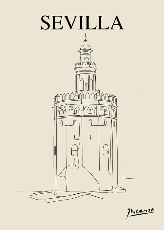 Cuadro Torre del Oro de Sevilla estilo Picasso