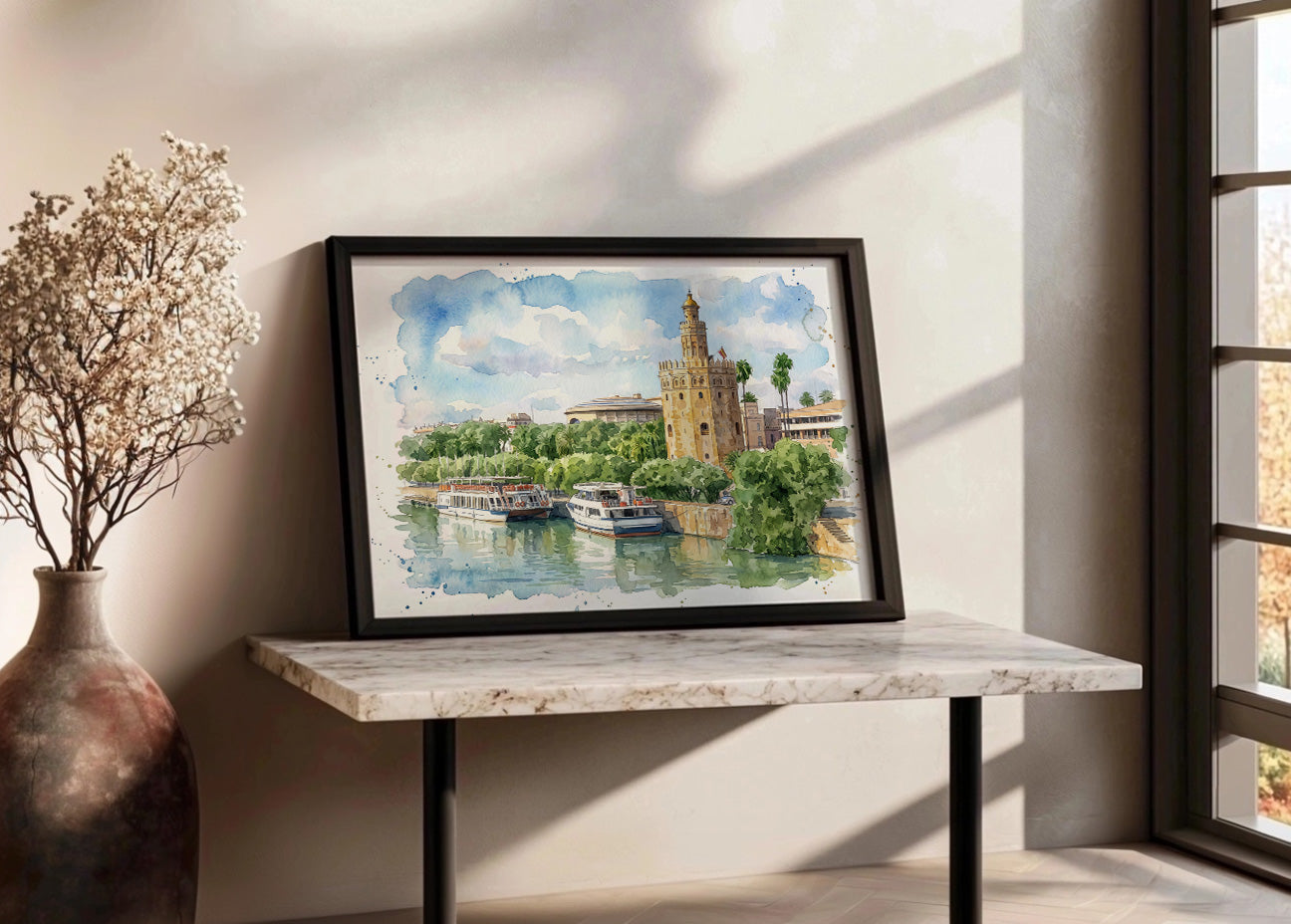 Cuadro Torre del Oro de Sevilla estilo acuarela