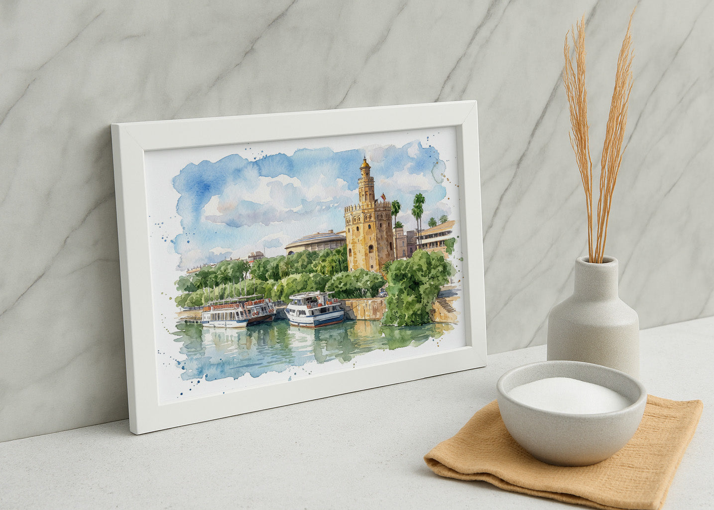 Cuadro Torre del Oro de Sevilla estilo acuarela
