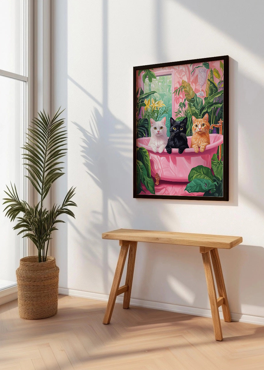Cuadro ​Tres gatitos en bañera chic