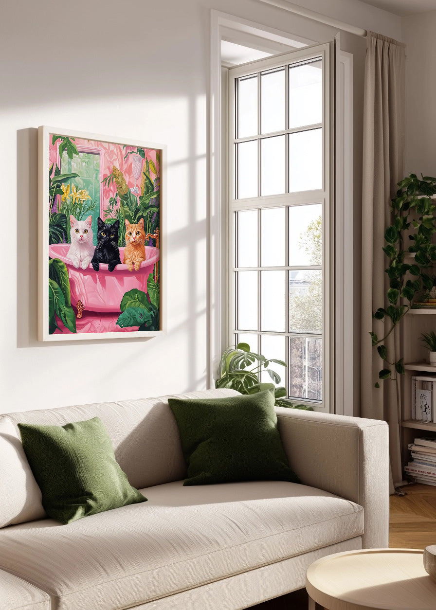 Cuadro ​Tres gatitos en bañera chic