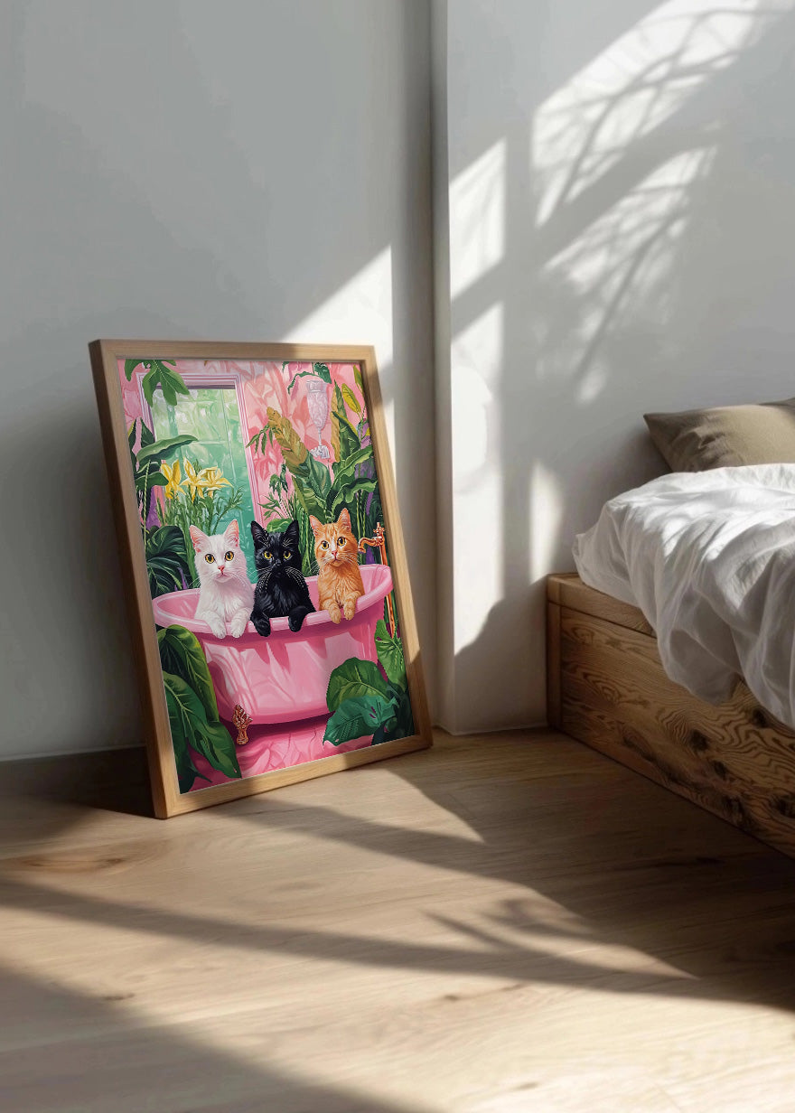 Cuadro ​Tres gatitos en bañera chic