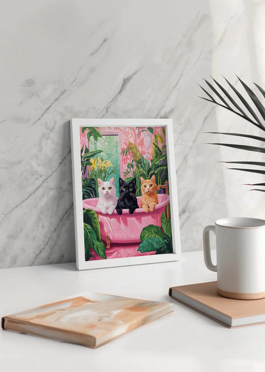 Cuadro ​Tres gatitos en bañera chic