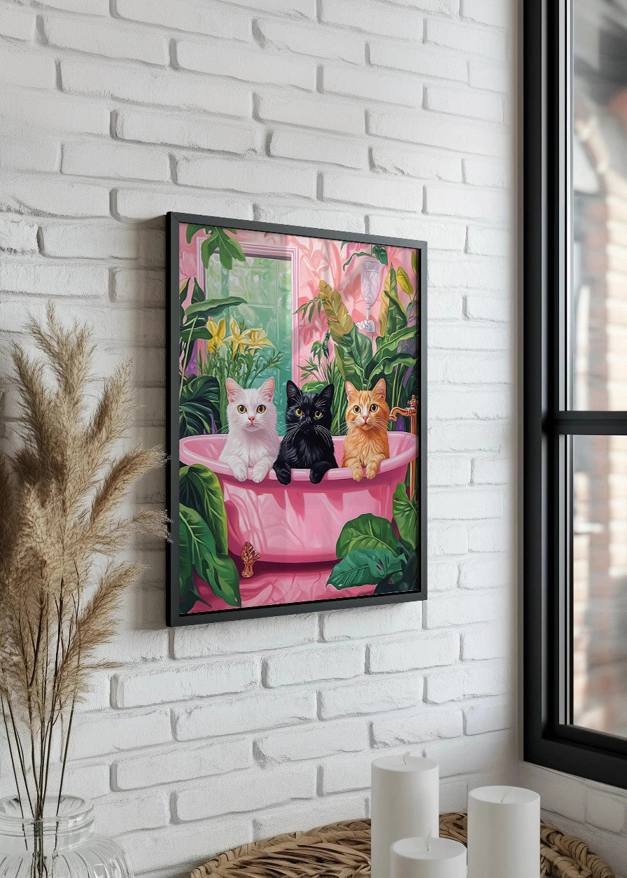 Cuadro ​Tres gatitos en bañera chic