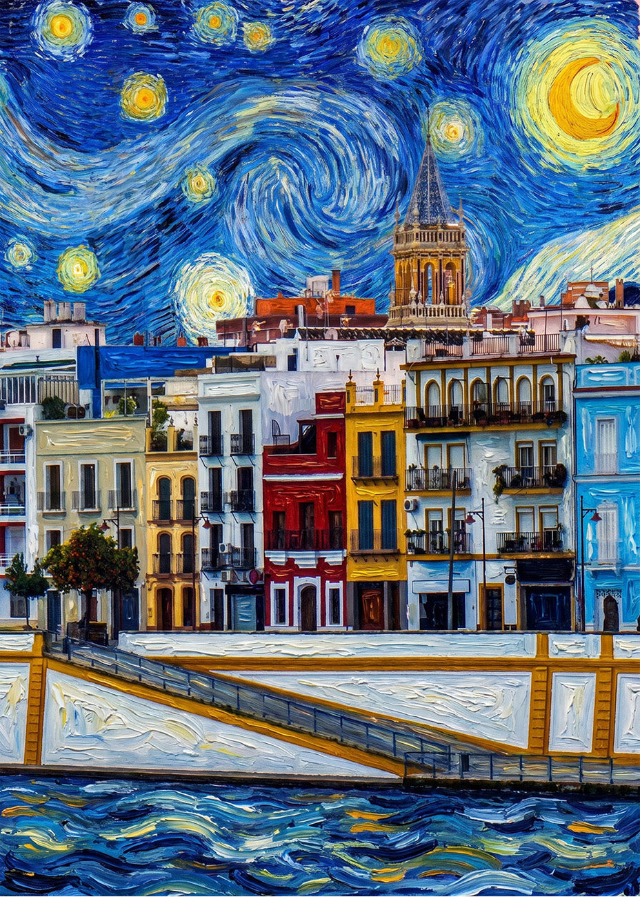 Cuadro Triana y Guadalquivir - Noche Estrellada
