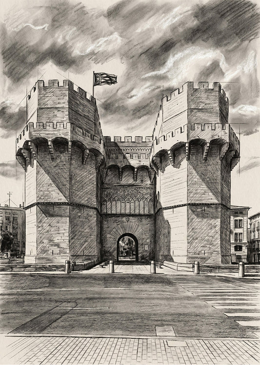 Cuadro Vaalencia y Puerta de Serranos efecto lápiz