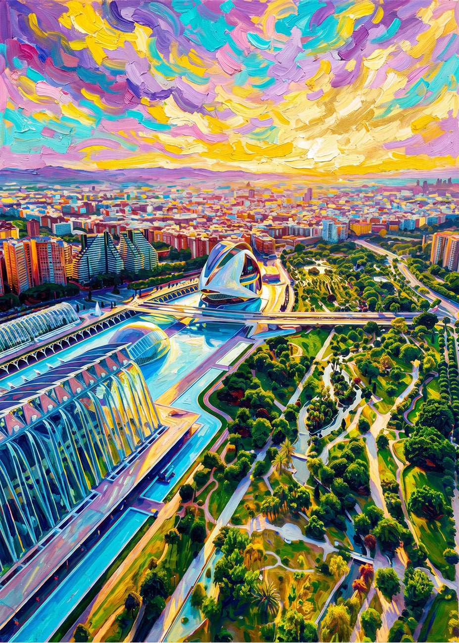 Cuadro Valencia desde los jardines del Turia fauvista