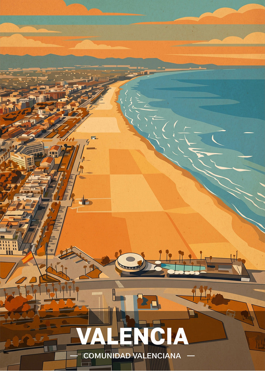 Cuadro Valencia y Playa Malvarrosa - Otoño