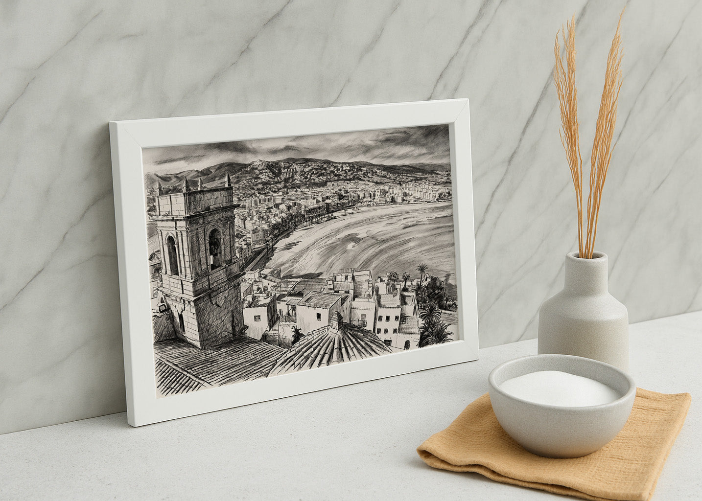 Cuadro Valencia y playa efecto lápiz