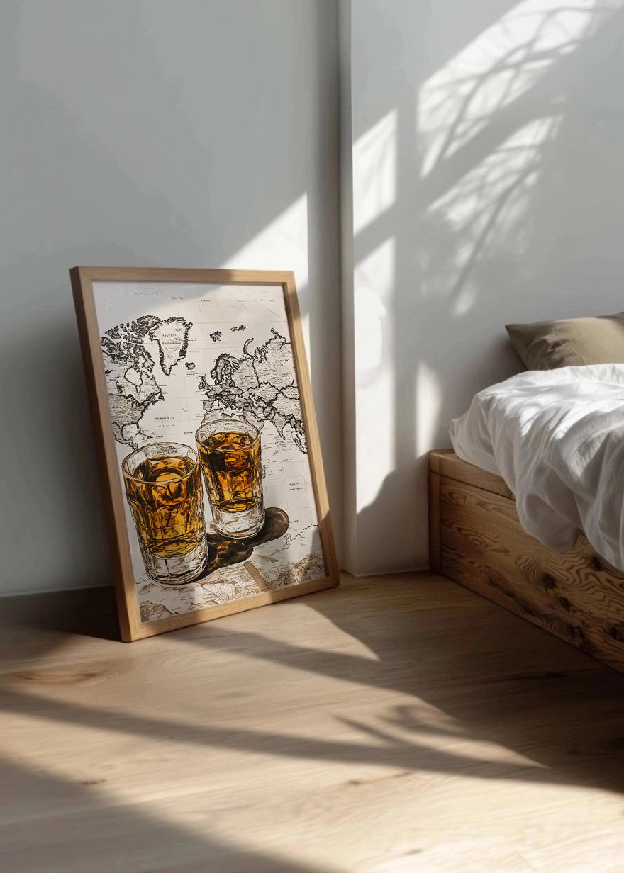 Cuadro ​Vasos de whisky sobre el mapa del mundo