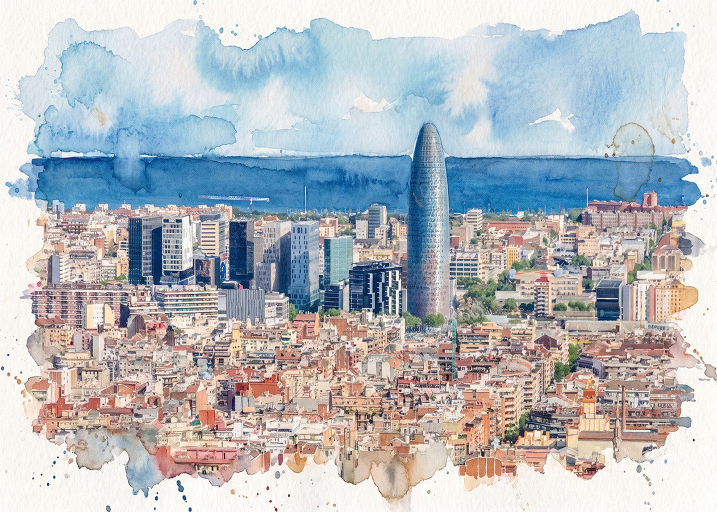 Cuadro Vistas de Barcelona efecto acuarela