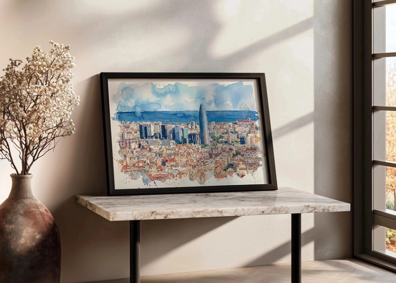 Cuadro Vistas de Barcelona efecto acuarela