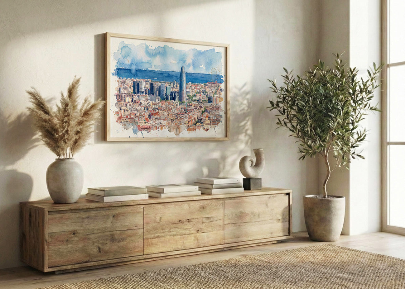 Cuadro Vistas de Barcelona efecto acuarela