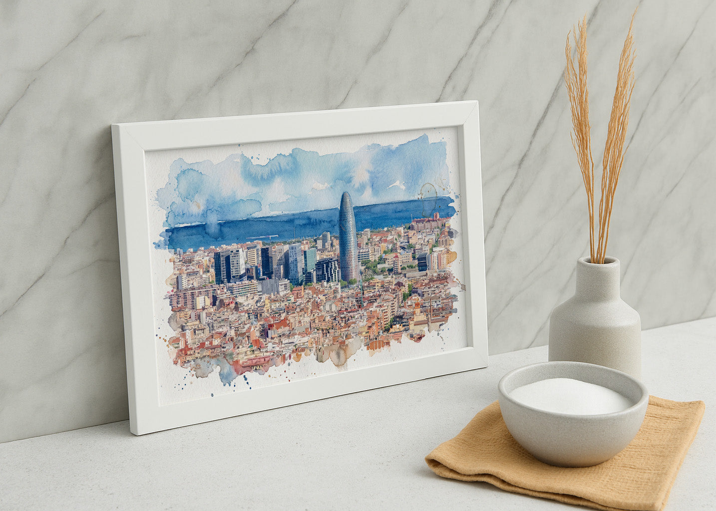 Cuadro Vistas de Barcelona efecto acuarela