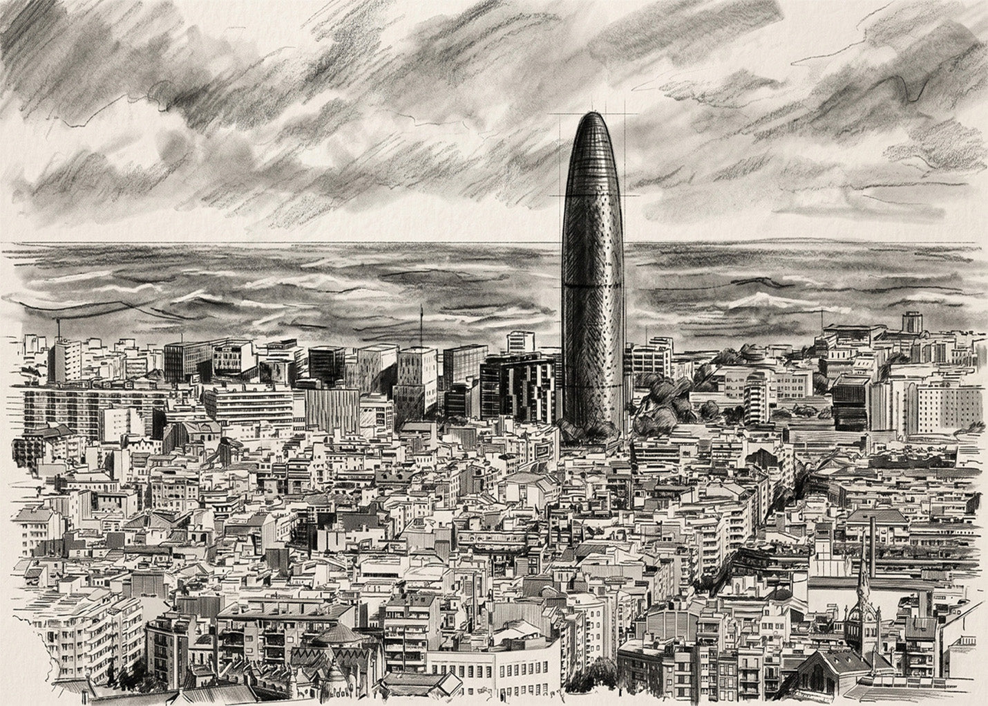 Cuadro Vistas de Barcelona efecto lápiz
