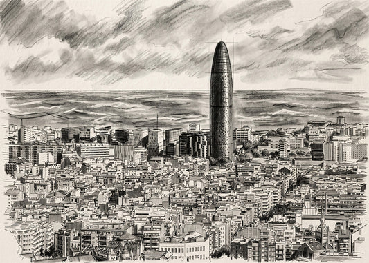 Cuadro Vistas de Barcelona efecto lápiz