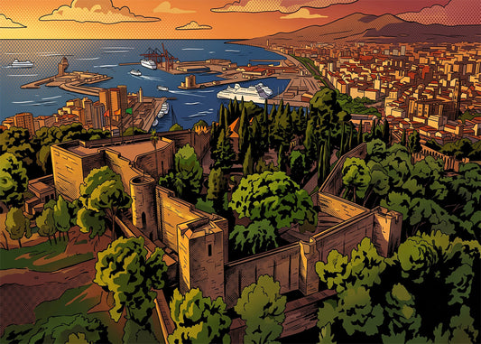 Cuadro Vistas de Málaga y Castillo de Gibralfaro - Cómic