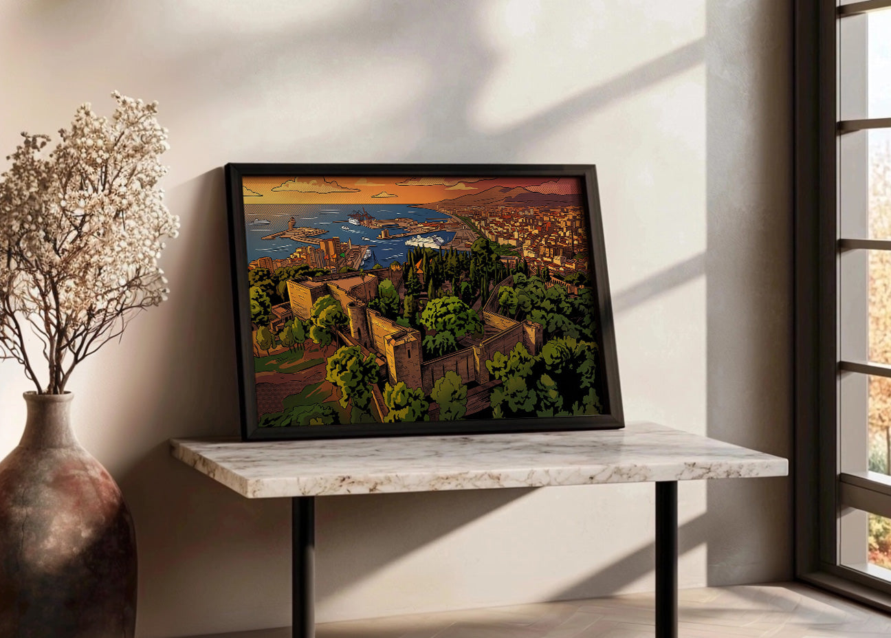 Cuadro Vistas de Málaga y Castillo de Gibralfaro - Cómic