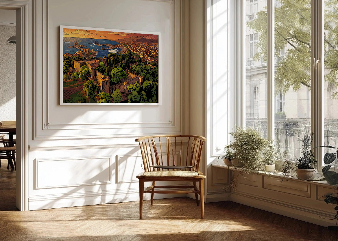 Cuadro Vistas de Málaga y Castillo de Gibralfaro - Cómic
