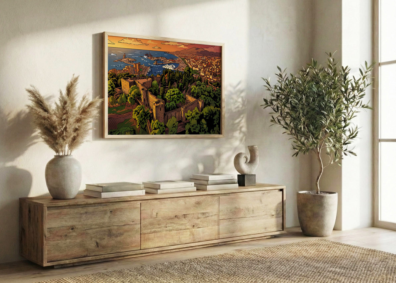 Cuadro Vistas de Málaga y Castillo de Gibralfaro - Cómic