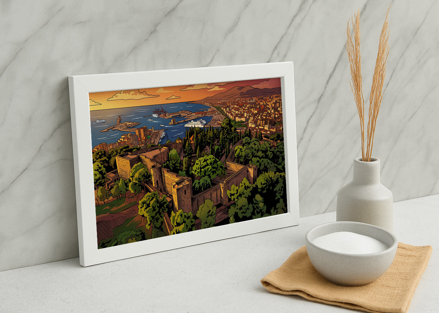Cuadro Vistas de Málaga y Castillo de Gibralfaro - Cómic
