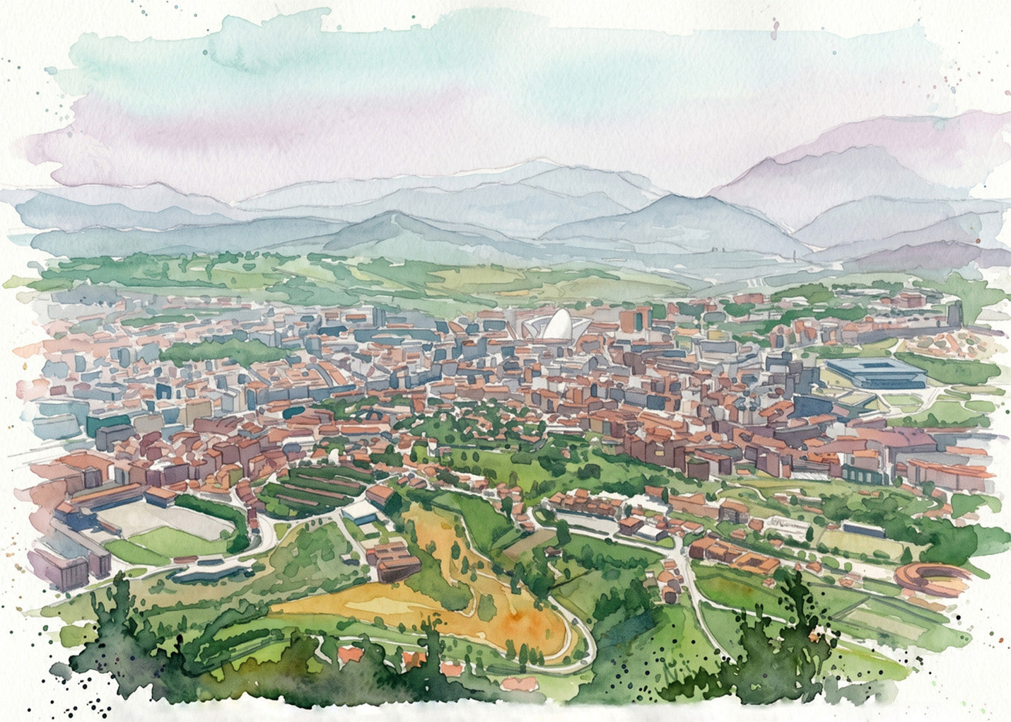 Cuadro Vistas de Oviedo estilo acuarela