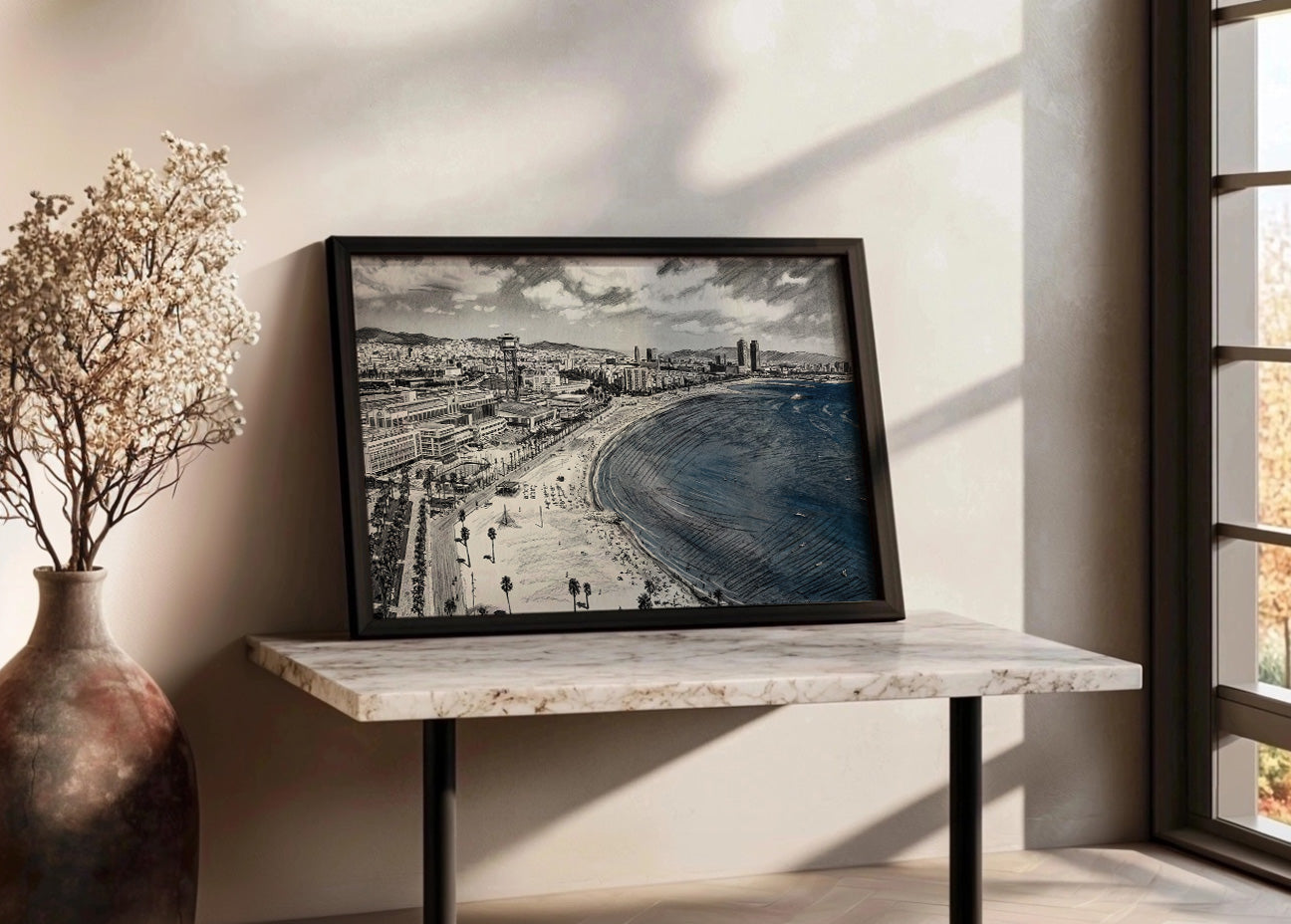 Cuadro Vistas de la costa de Barcelona efecto lápiz