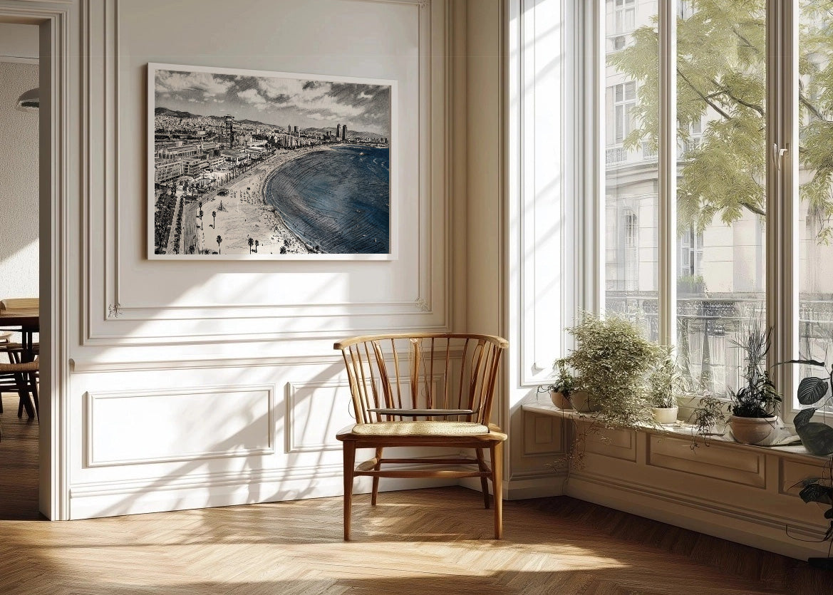 Cuadro Vistas de la costa de Barcelona efecto lápiz