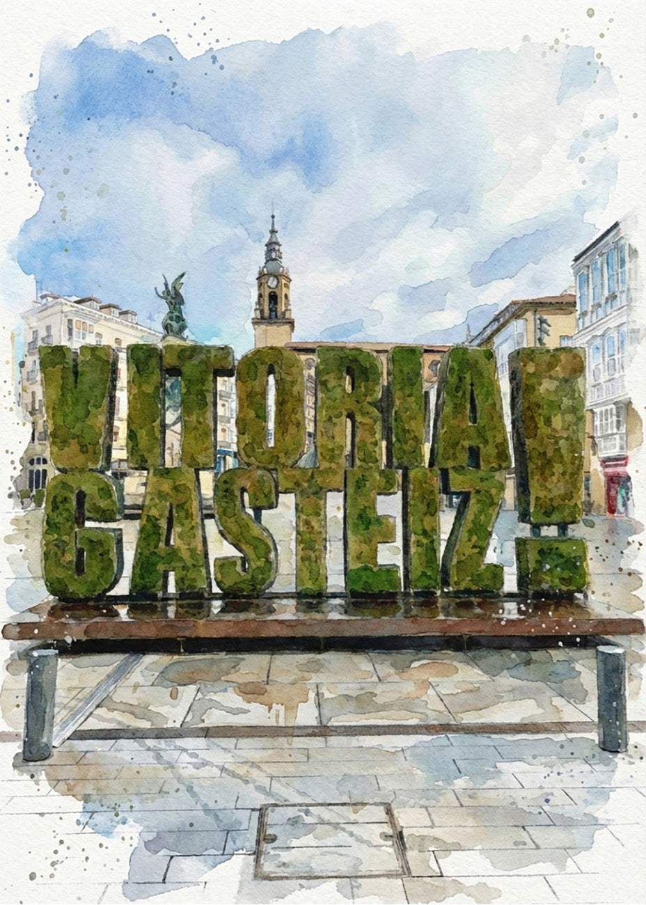 Cuadro Vitoria - Gasteiz letrero green estilo acuarela