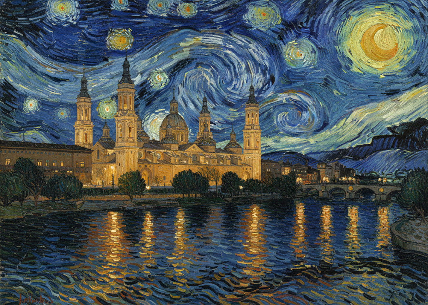 Cuadro Zaragoza - El Pilar Noche Estrellada