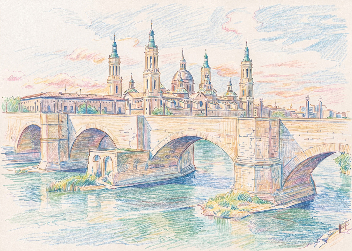 Cuadro Zaragoza El Pilar y puente sobre el Ebro
