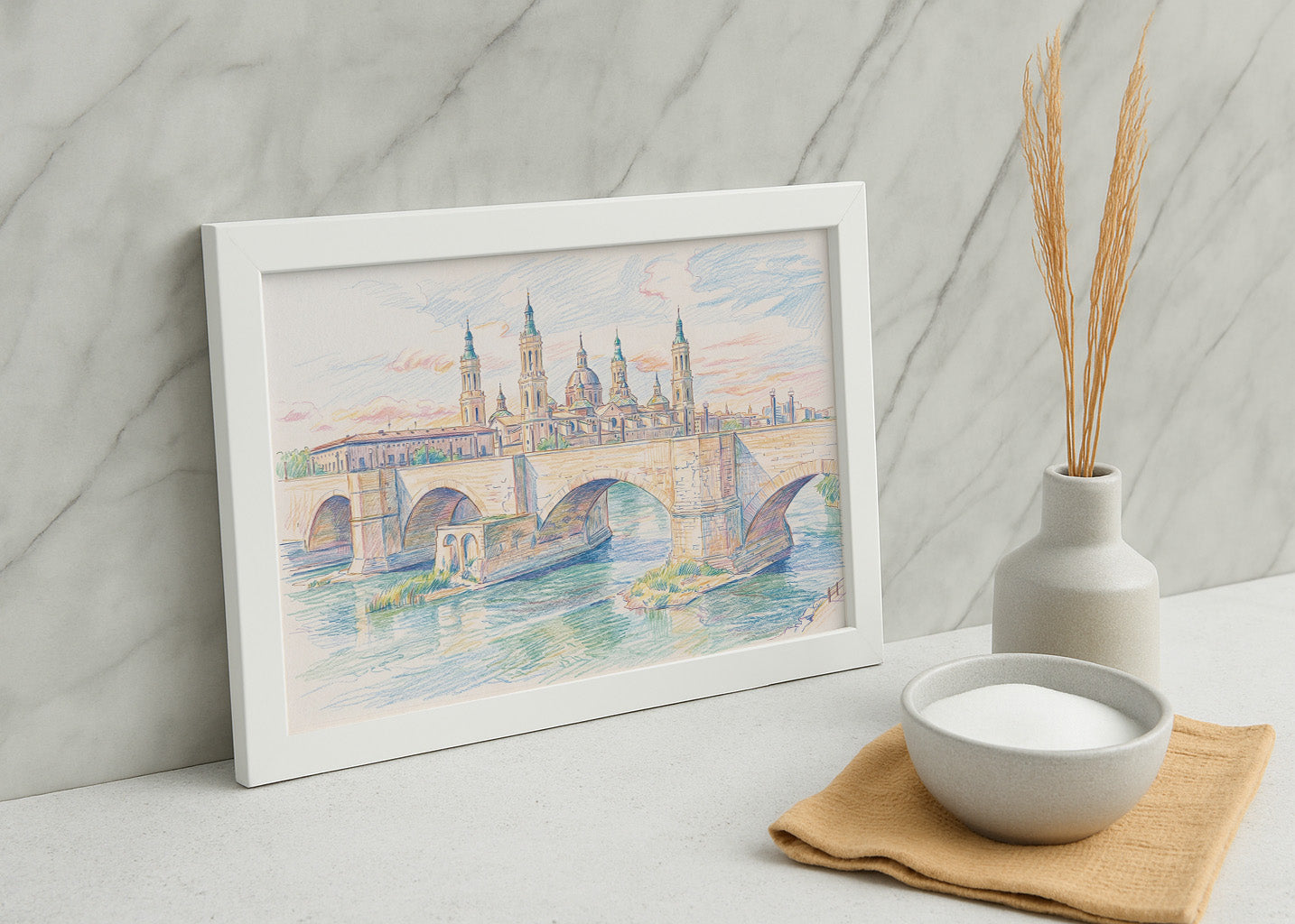 Cuadro Zaragoza El Pilar y puente sobre el Ebro