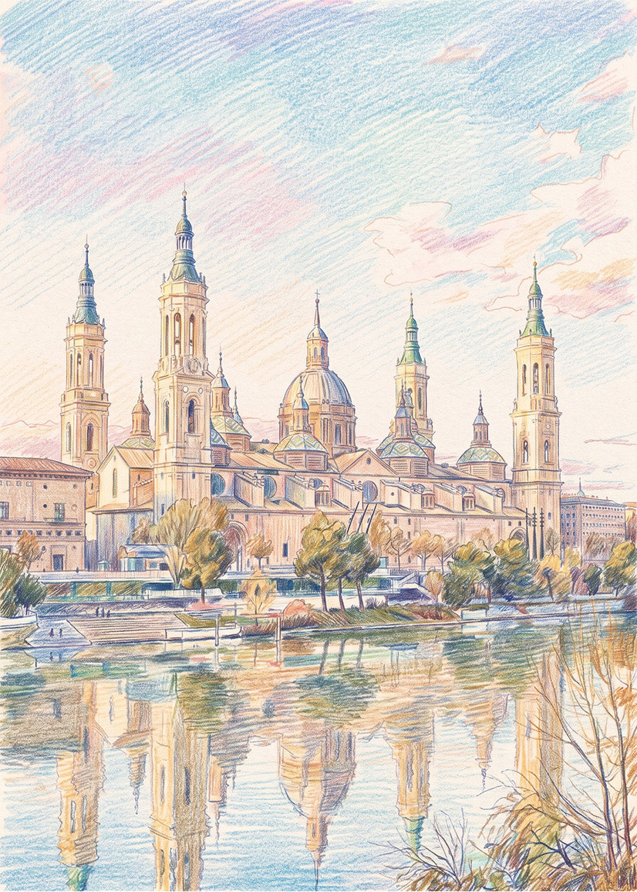 Cuadro Zaragoza y El Pilar efecto dibujado