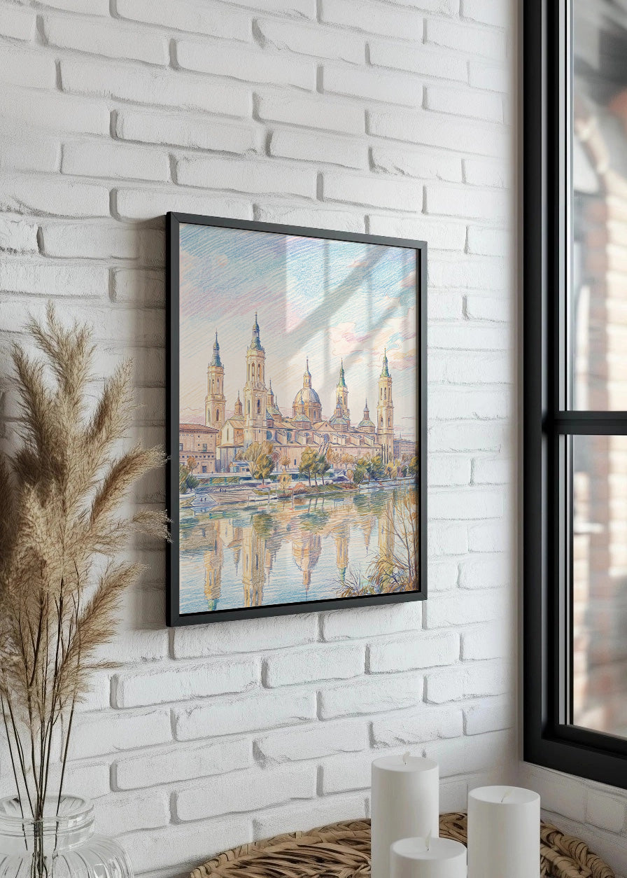 Cuadro Zaragoza y El Pilar efecto dibujado