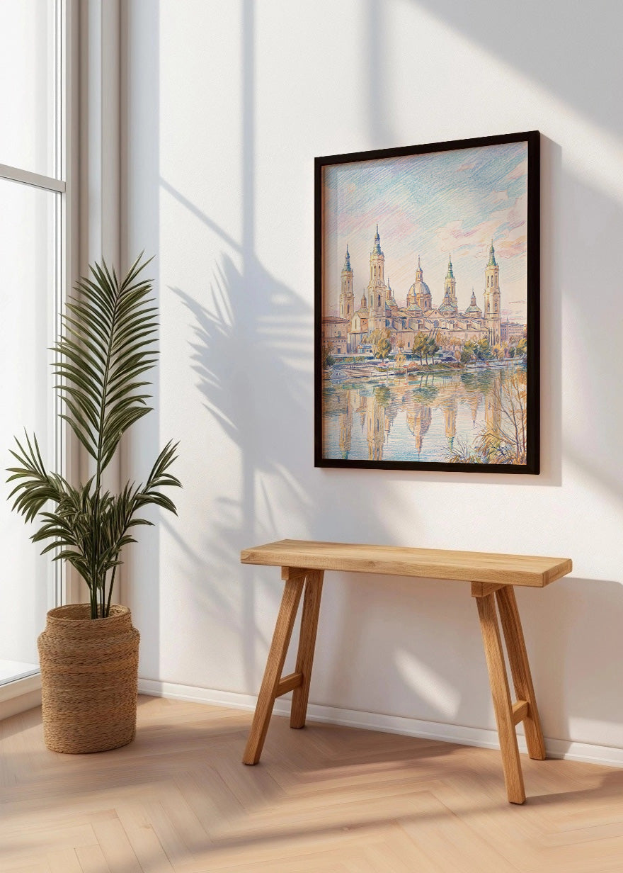 Cuadro Zaragoza y El Pilar efecto dibujado