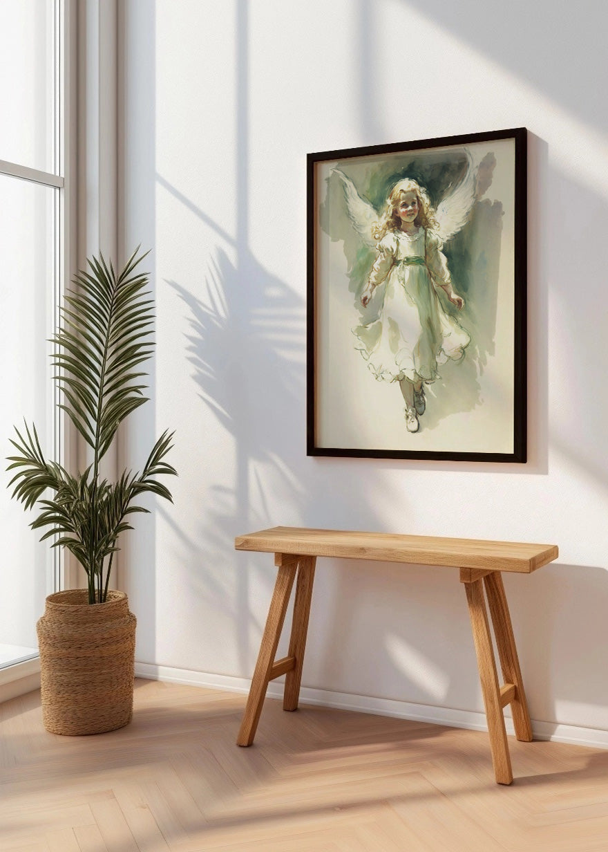 Cuadro ​Ángel infantil pintado estilo acuarela