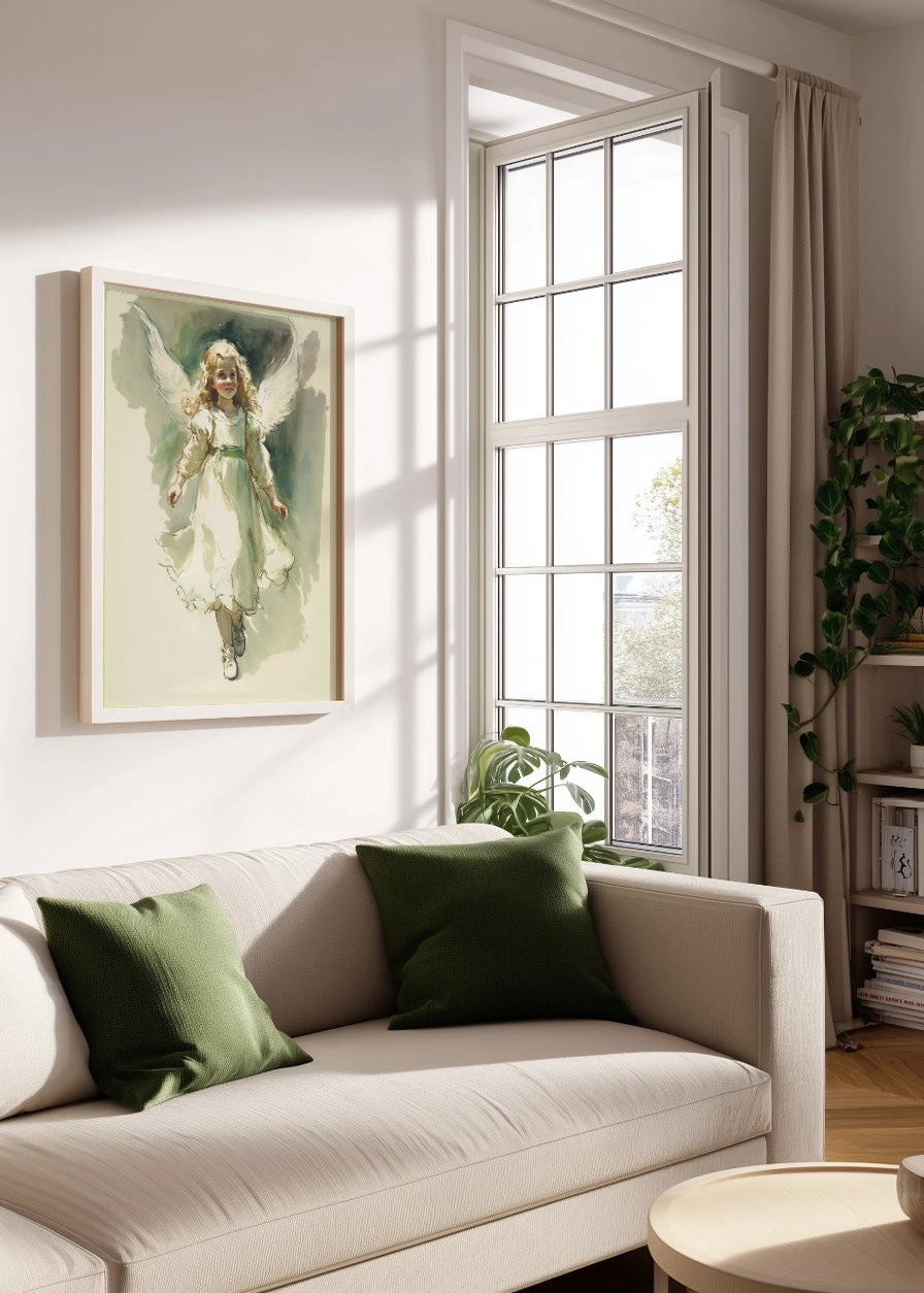 Cuadro ​Ángel infantil pintado estilo acuarela
