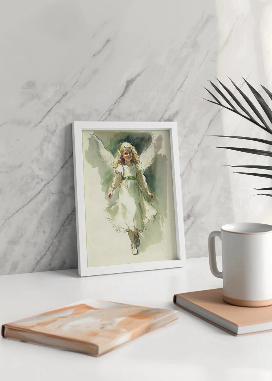 Cuadro ​Ángel infantil pintado estilo acuarela