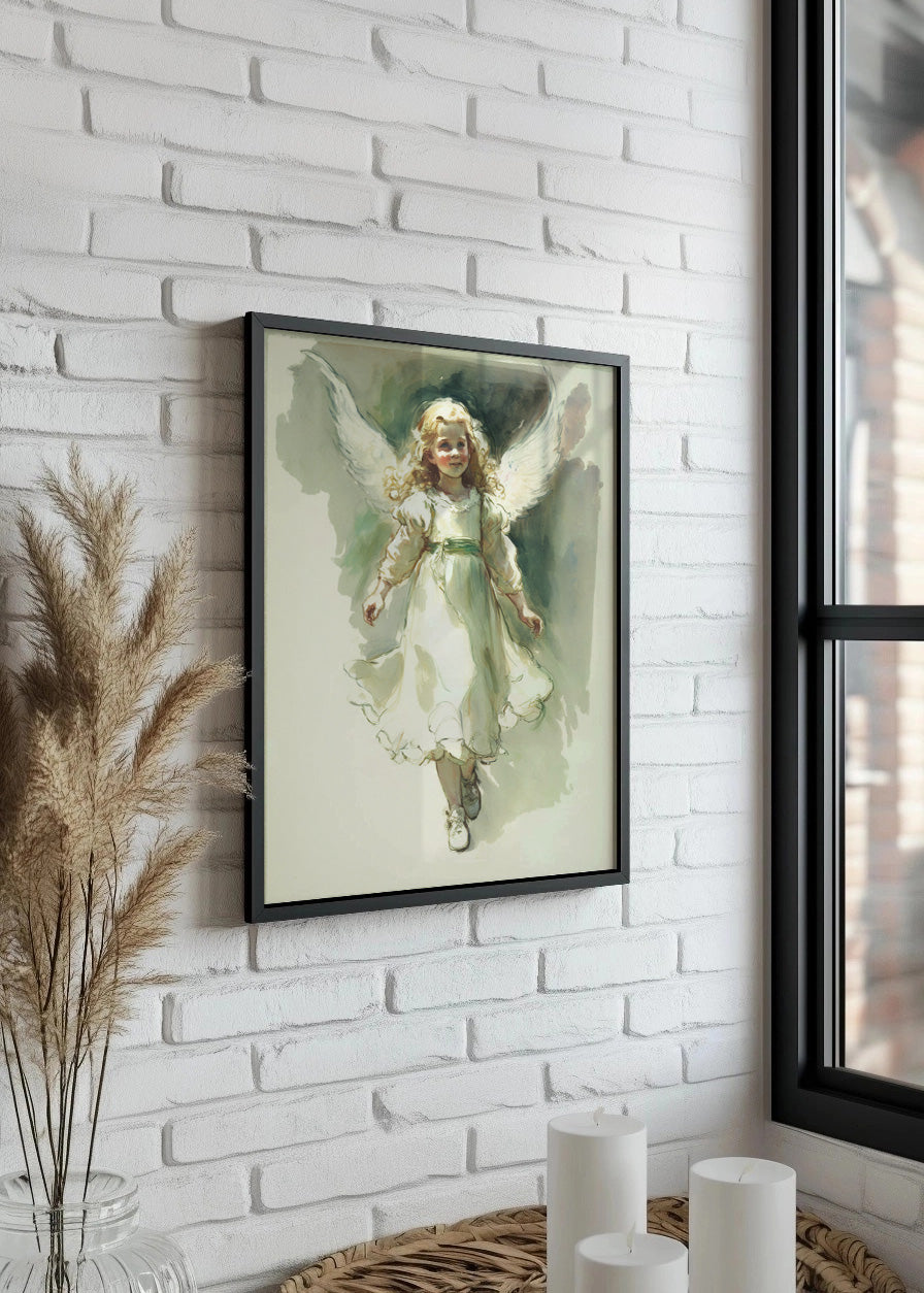 Cuadro ​Ángel infantil pintado estilo acuarela