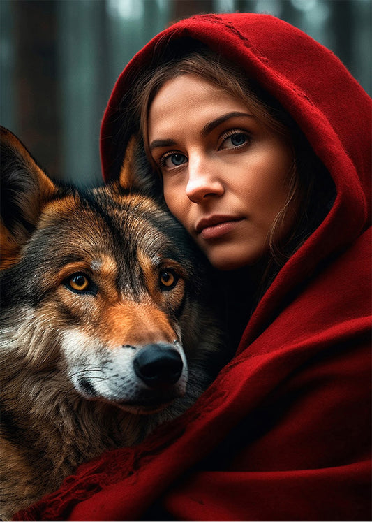 Cuadro ​Caperucita roja con el lobo realista
