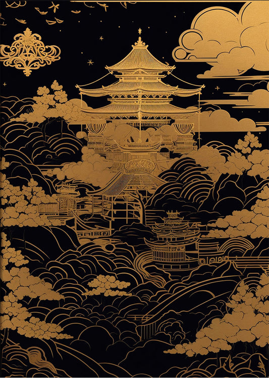 Cuadro ​Castillo y ciudad Japón feudal