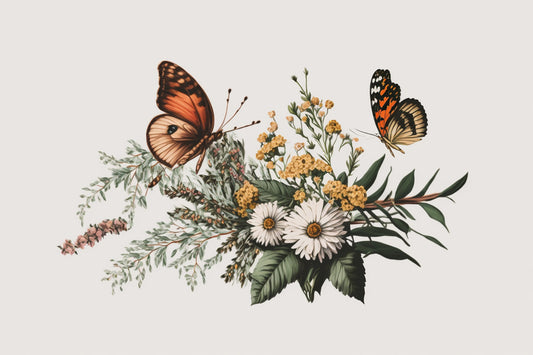 Cuadro de ​Flores con mariposas - Fine Artic