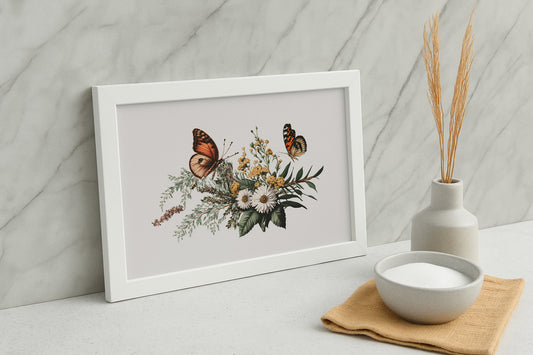 Cuadro de ​Flores con mariposas - Fine Artic