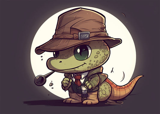 Cuadro ​Dinosaurio detective chibi