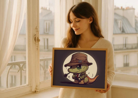 Cuadro ​Dinosaurio detective chibi